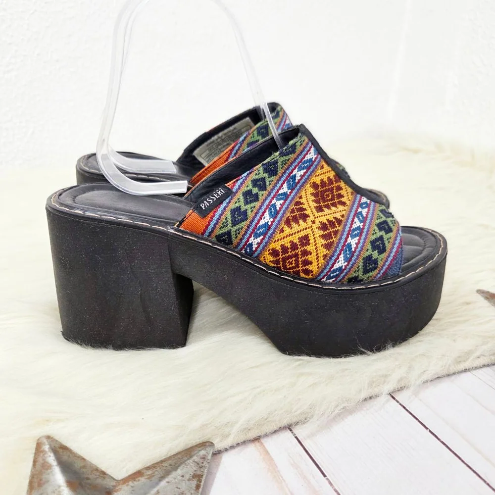 Passeri Veronica Gold Pachamama Platform Sandals black Peruvian size 37